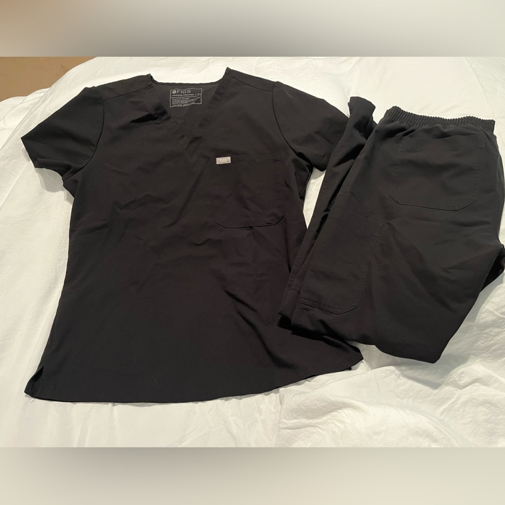 Figs Black Technical Collection Scrub Top and Bottom SET Both Size Medium
